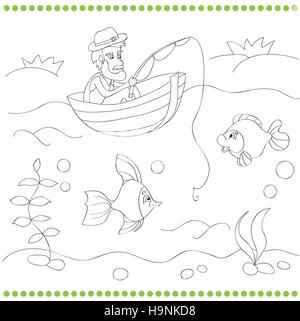 Livre de coloriage pour les enfants avec fisherman vector illustration Illustration de Vecteur