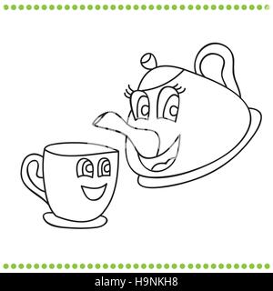 Funny théière et tasse - coloriages pour les enfants d'illustration vectorielle Illustration de Vecteur