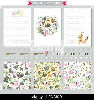 Vector version notepad et design pattern transparente avec les funny fox Illustration de Vecteur