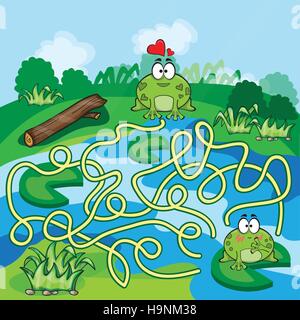 Jeu de labyrinthe - grenouilles aide la grenouille à trouver son chemin - vector Illustration de Vecteur