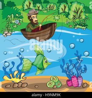 Attraper le poisson pêcheur - Vector cartoon illustration Illustration de Vecteur