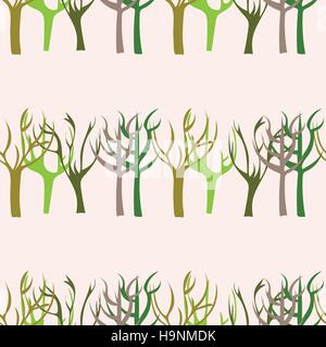 Arbres dessinés à la main, motif transparent - vector illustration Illustration de Vecteur