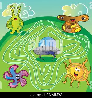 Ovni Funny monster maze for kids - vector illustration Illustration de Vecteur