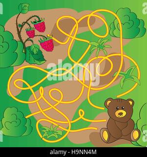 Cartoon Illustration de l'éducation ou de Labyrinthe Labyrinthe Jeu pour Enfants d'âge préscolaire avec drôle d'animaux l'ours et de framboises Illustration de Vecteur