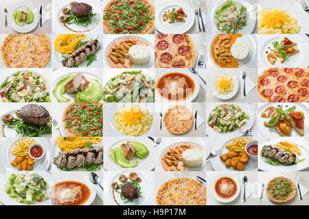 Collage de divers aliments et plats servis au restaurant Banque D'Images