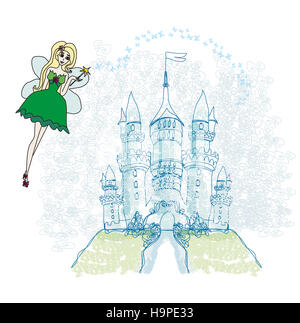 Vol au-dessus du château de fées Banque D'Images