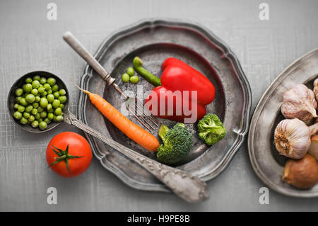 Légumes crus vintage background close up shoot Banque D'Images