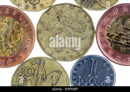 50, 20 et 1 pièces de monnaie couronne tchèque, de la République tchèque Banque D'Images