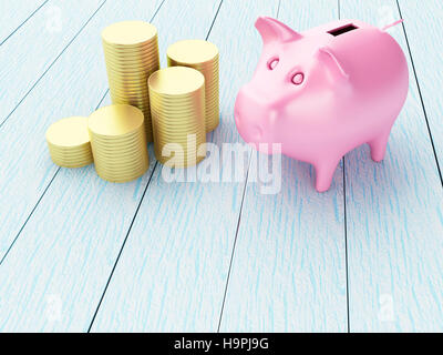 Moteur de rendu 3d image. Tirelire avec de l'argent. Concept d'affaires et financiers. Banque D'Images