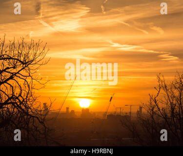 Alexandra Palace Park, London, UK 25 novembre 2016. Météo France : Le soleil se lève au-dessus de Londres sur un matin de novembre. Credit : Patricia Phillips/ Alamy live news Banque D'Images