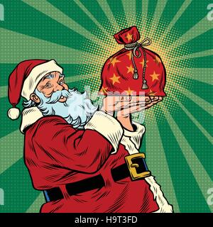 Le Père Noël avec un sac-cadeau de Noël, pop art retro vector illustration Illustration de Vecteur