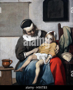 L'enfant malade 1663 par Gabriel Metsu 1629-1667 la peste en ce moment à Amsterdam Banque D'Images