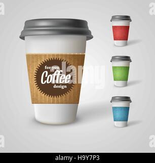 Ensemble de tasses à café à emporter. Illustration sur fond blanc. Illustration de Vecteur