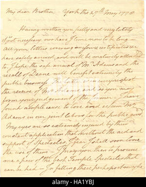 Une lettre historique de Richard Henry Lee à son frère Arthur Lee, écrite en France, est conservée dans le parc national de Valley Forge. La lettre donne un aperçu des débuts de l'histoire américaine et de la fondation des États-Unis. Banque D'Images