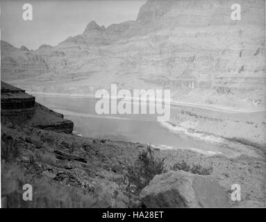 Une photo historique du fleuve Colorado dans le parc national du Grand Canyon. La rivière, élément clé du parc, a joué un rôle essentiel dans la formation du paysage géologique et écologique du canyon. Banque D'Images