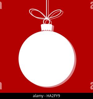 Boule de Noël avec ombre isolé sur fond rouge. Carte de Noël. Résumé fond de Noël minimes. Vector illustration. Illustration de Vecteur