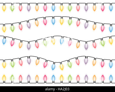 Les lumières de Noël sans soudure, fond blanc Banque D'Images