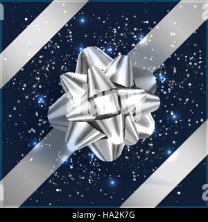 Silver Bow on gift box, confetti, bande vector illustration Illustration de Vecteur