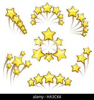 Golden stars éléments exposés. Flying stars dans cartoon style pour la conception de votre logo. Vector illustration. Illustration de Vecteur