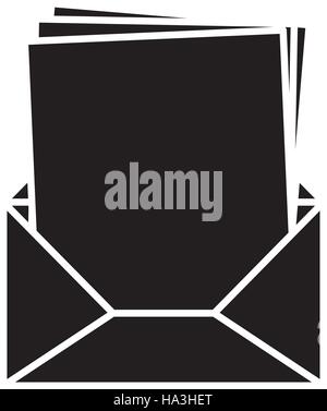 Silhouette noire a ouvert l'enveloppe avec plusieurs feuilles Illustration de Vecteur
