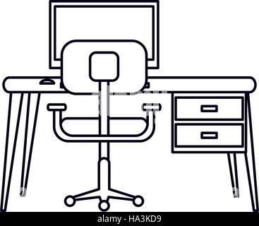 Lieu de travail pc pictogramme moderne fauteuil bureau Illustration de Vecteur