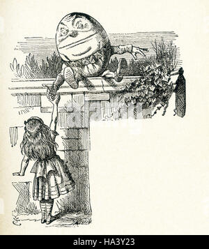 C'est une scène de ce qu'Alice a vu une fois qu'elle est allée à travers le miroir et dans le miroir de Lewis Carroll, chambre 'à travers le miroir." Nous voyons ici Alice et Humpty Dumpty. Lewis Carroll (Charles Lutwidge Dodgson) a écrit le roman dans de l'autre côté "et ce qu'Alice a trouvé là' en 1871 comme une suite de 'Alice's Adventures in Wonderland". Banque D'Images