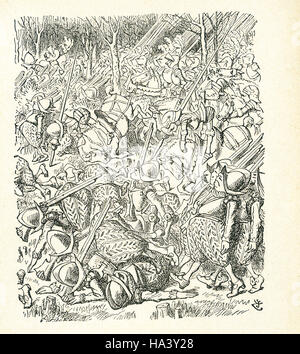 C'est une scène de ce qu'Alice a vu une fois qu'elle est allée à travers le miroir et dans le miroir de Lewis Carroll, chambre 'à travers le miroir." Ici nous voyons les soldats envoyés par le roi blanc et ils risquent de vous faire trébucher et tomber partout. Lewis Carroll (Charles Lutwidge Dodgson) a écrit le roman dans de l'autre côté "et ce qu'Alice a trouvé là' en 1871 comme une suite de 'Alice's Adventures in Wonderland". Banque D'Images