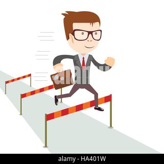 Businessman jumping over obstacles. Illustration de Vecteur