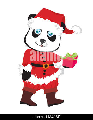 Ours panda mignon dans le costume de Père Noël rouge isolé Banque D'Images