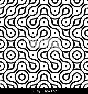 Seamless Vector arrondi noir et blanc motif de lignes irrégulières labyrinthe sans fin Résumé fond monochrome Illustration de Vecteur