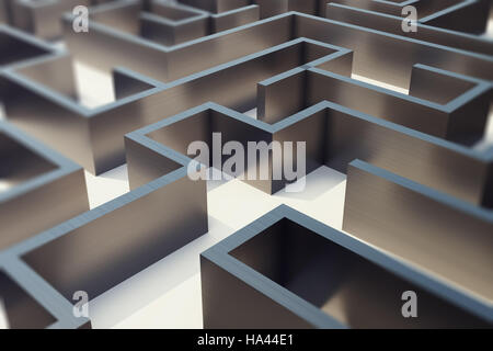 Le rendu 3D metal labyrinth, concept de problèmes complexes. Banque D'Images