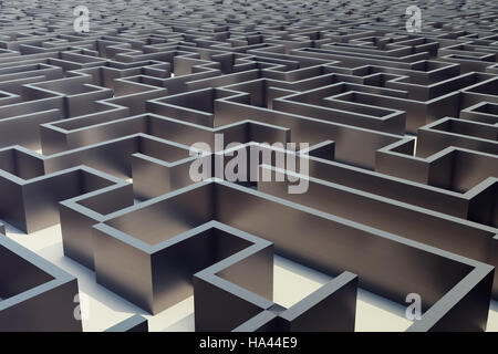 Illustration 3d cocrete labyrinthe, concept de problèmes complexes Banque D'Images