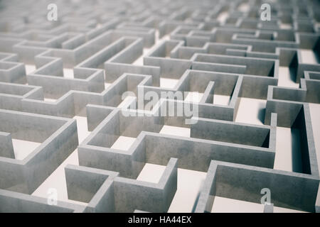 Illustration 3d cocrete labyrinthe, concept de problèmes complexes Banque D'Images