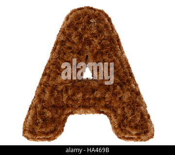 Animaux sauvages ours fourrure touffue marron décoratifs alphabet majuscule A. le rendu 3d illustration. Isolé sur fond blanc Banque D'Images