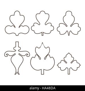 Contour décoratif quitte icons set noir isolé sur fond blanc vector Illustration de Vecteur