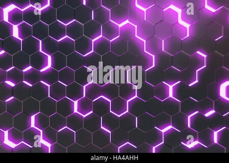 Résumé fond violet de surface futuriste avec des hexagones. Le rendu 3D Banque D'Images