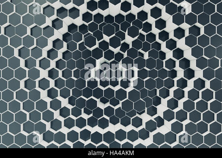 Noir-blanc hexagonal géométriques abstract background. Le rendu 3D Banque D'Images