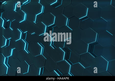 Abstract blue glowing de surface modèle hexagonal futuriste. Le Rendu 3D Banque D'Images