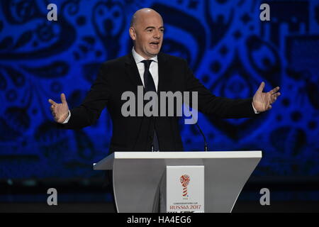 Kazan, Russie. 26 Nov, 2016. Le président de la FIFA, Gianni Infantino aborde le tirage officiel de la Coupe des Confédérations 2017 Cérémonie de la région de Kazan, Russie, le 26 novembre 2016. © Evgeny Sinitsyn/Xinhua/Alamy Live News Banque D'Images