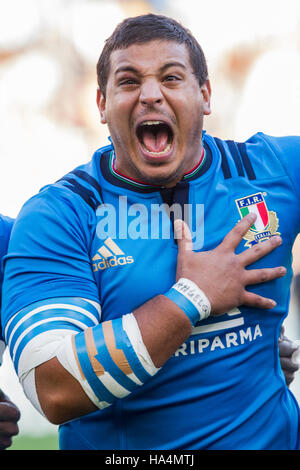 Roma ITALIE - 12 novembre 2016 - Rugby - Stadio Olimpico à Rome - Rugby - Test Match Italie Nouvelle-zélande - Panico # 17 Sami en Hymne national Banque D'Images