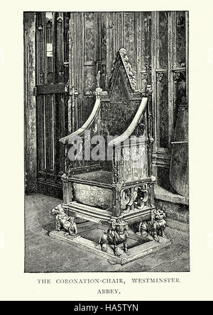 L'Abbaye de Westminster du Couronnement, connue historiquement comme président ou St Edward's King Edward's Chair, est une ancienne trône en bois sur lequel le Colo. Banque D'Images