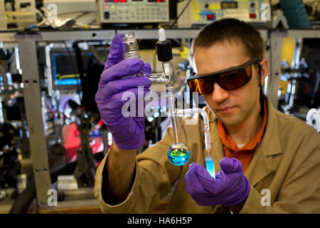 La recherche sur la photosynthèse artificielle, menée par des scientifiques de renom, dont Dmitriy Polyanskiy et Etsuko Fujita, se concentre sur l’utilisation de catalyseurs pour convertir la lumière solaire en carburant liquide ou en hydrogène, ce qui représente une innovation clé dans les technologies d’énergie renouvelable. Banque D'Images