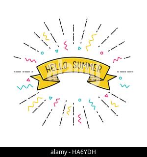 Bonjour l'été. Poster Vector design plat. Illustration de Vecteur