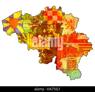 Les provinces de l'administration carte de Belgique avec les drapeaux Banque D'Images