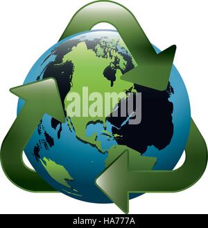 Carte du monde avec la terre symbole de recyclage vector illustration Illustration de Vecteur