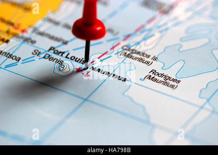 Carte Politique de l'île Maurice avec capitale Port Louis, les îles Agalega et Rodrigues et avec l'archipel de Saint Brandon Banque D'Images