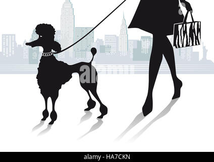 Fille avec Poodle dans la ville Banque D'Images