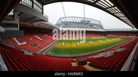 Anfield Stadium, domicile du FC Liverpool, Merseyside, Royaume-Uni Banque D'Images