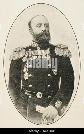 Vsevolod Fiodorovitch Roudnev (1855-1913). Officier de la marine impériale de Russie. Portrait. La gravure à 'La Ilustracion Española y Americana', 1904. Banque D'Images