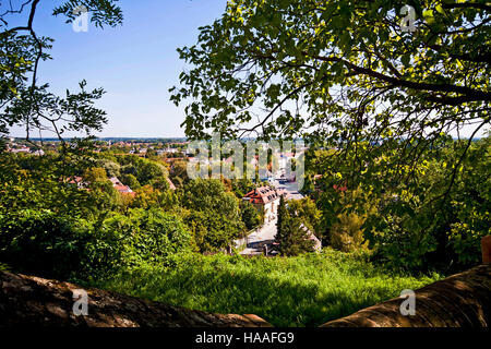 Campagne bavaroise, vue panoramique sur terre et les maisons d'une colline avec des couleurs d'été Banque D'Images